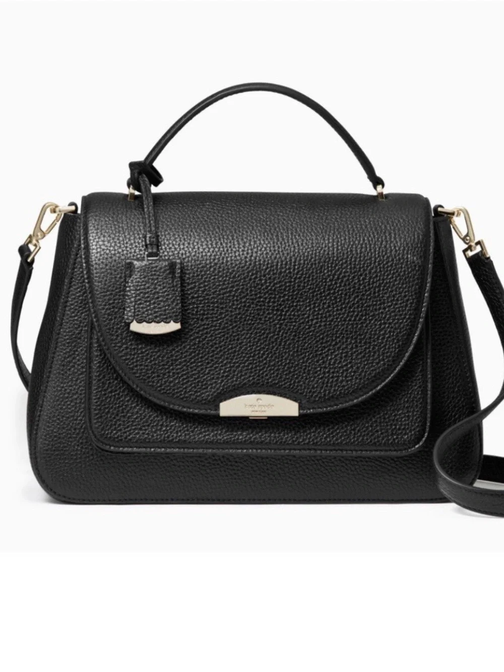 kate spade Black Pebbled Genuine Leather Crossbody Satchel with Gold Hardware - Picture 2 of 14